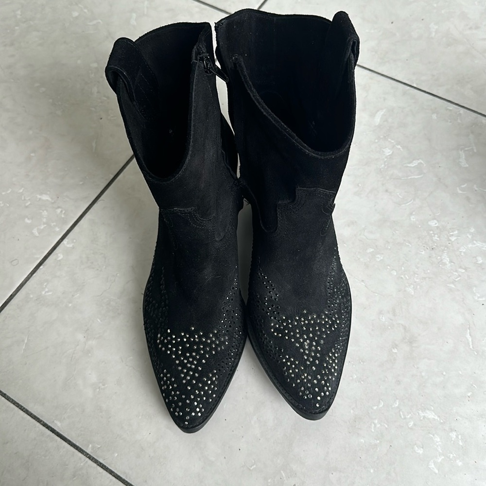 Reba black leather suede cowboy boots size 9